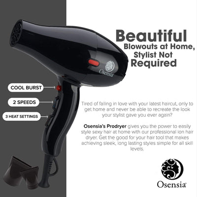 Professional Tourmaline Ionic Ceramic Blow Dryer with 3 Nozzle Attachments